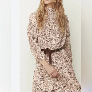 NWT Melissa Nepton Kamilia Blush Animal Print Dress, Small, Pink,